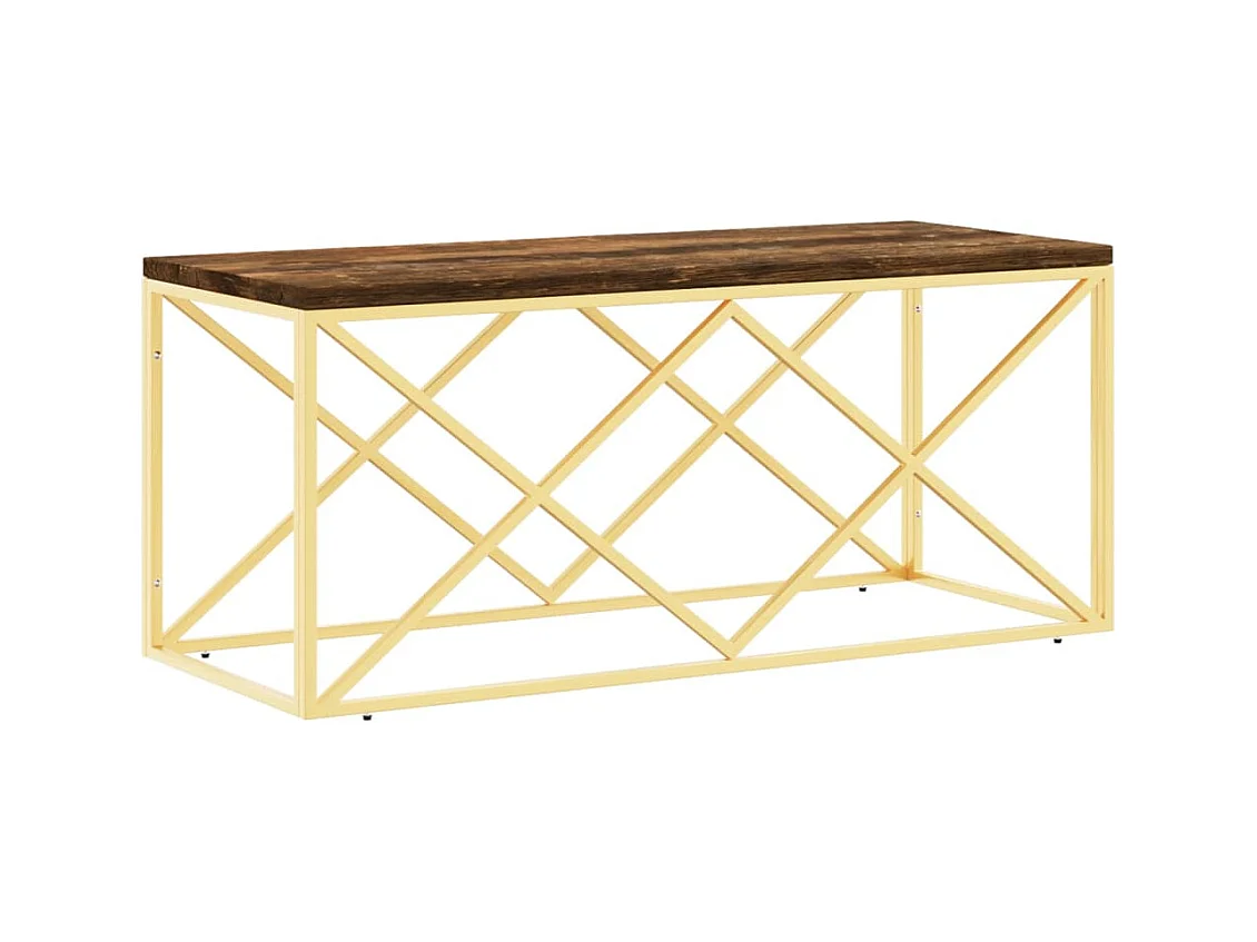 Table basse salon-Table d'appoint acier inoxydable et bois massif de récupération SHL92104