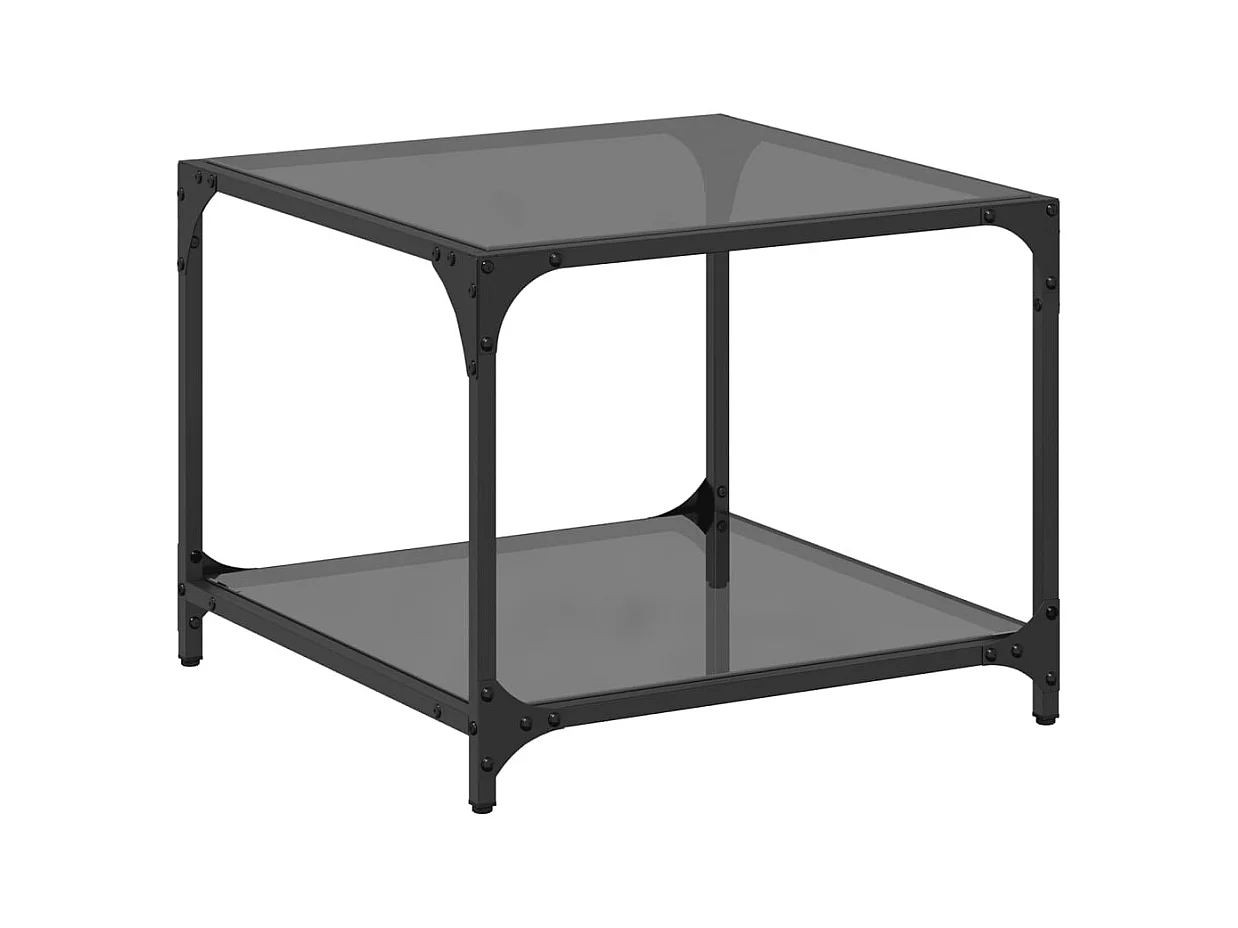 Table basse salon-Table d'appoint-dessus en verre avec rangement noir 50x50x40 cm acier SHL67892