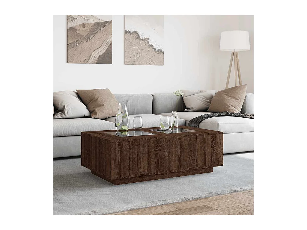 Table basse salon-Table d'appoint avec LED infini chêne marron 116x69x40 cm SHL94002