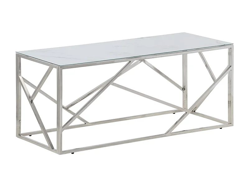 Table basse salon-Table d'appoint argenté acier inoxydable et verre trempé SHL8662
