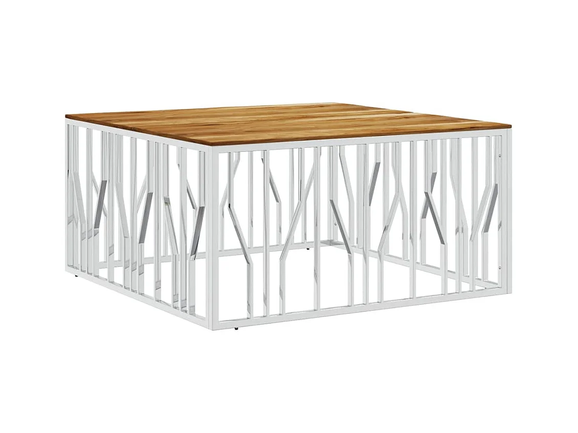 Table basse salon-Table d'appoint argenté acier inoxydable et bois massif d'acacia SHL84257