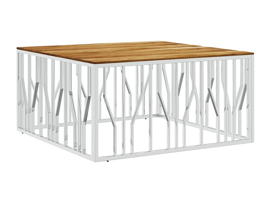Table basse salon-Table d'appoint argenté acier inoxydable et bois massif d'acacia SHL84257