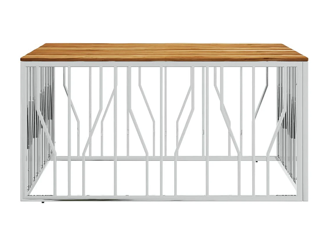 Table basse salon-Table d'appoint argenté acier inoxydable et bois massif d'acacia SHL84257