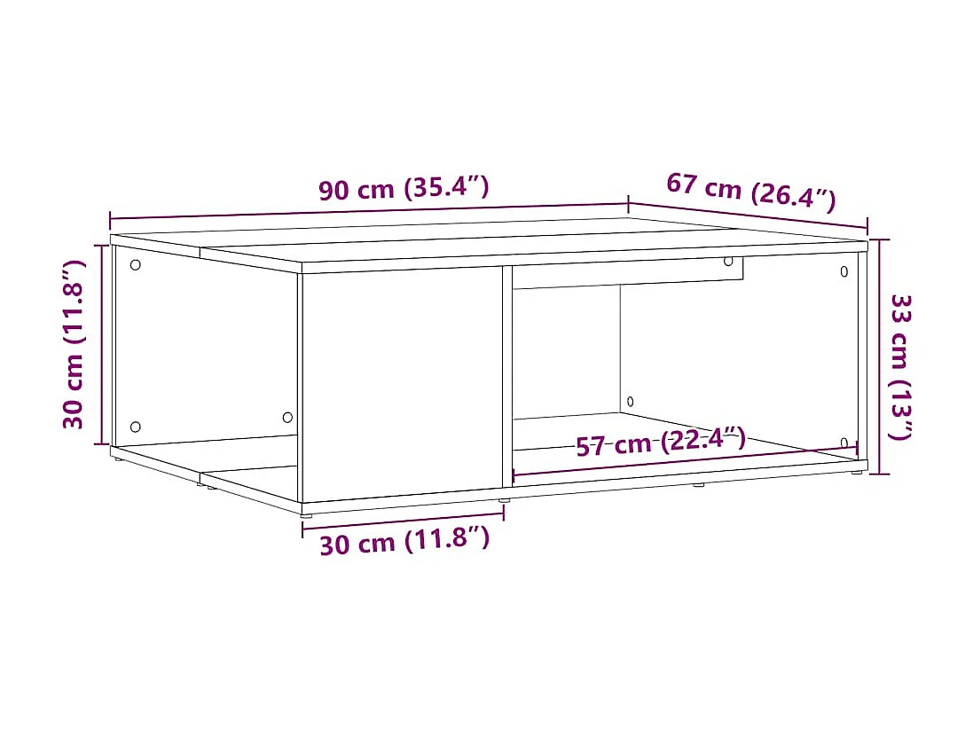 Table basse salon-Table d'appoint vieux bois 90x67x33 cm bois d'ingénierie SHL58384