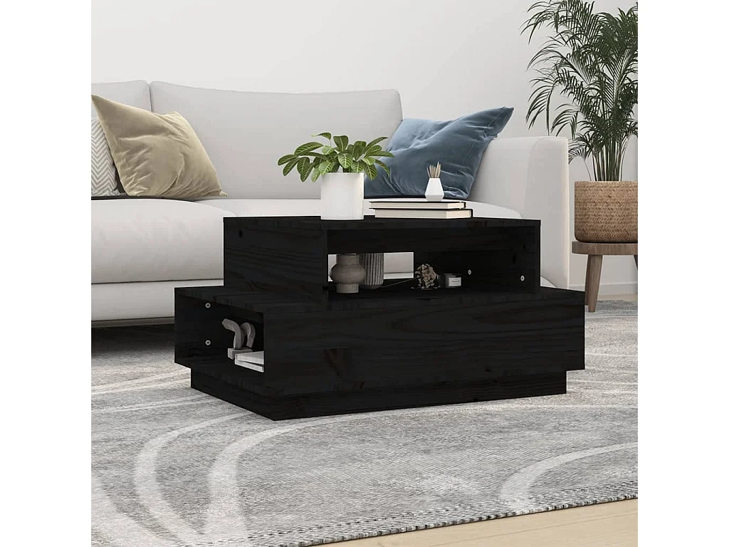 Table basse salon-Table d'appoint Noir 80x55x40,5 cm Bois massif de pin SHL96812