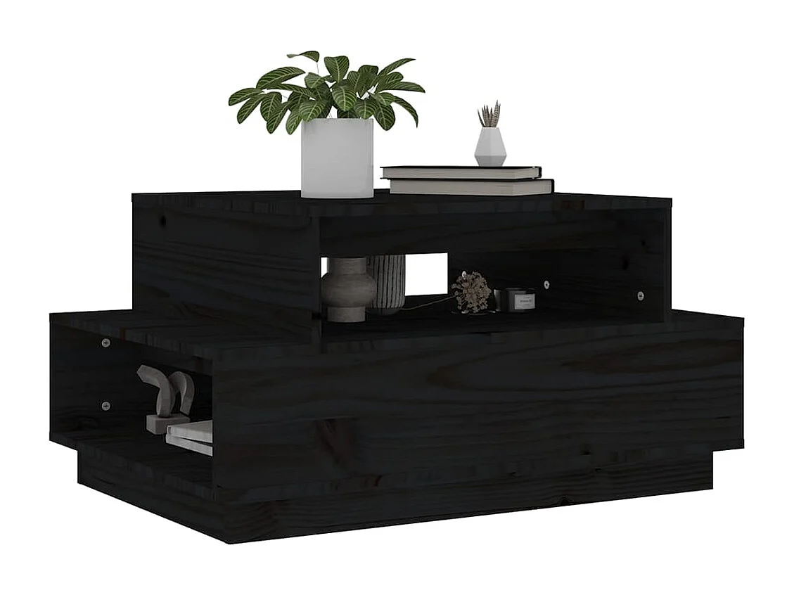 Couchtisch-Sofatisch-Beistelltische Schwarz 80x55x40,5 cm Massivholz Kiefer SHL66001