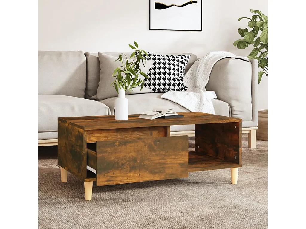 Table basse salon-Table d'appoint Chêne fumé 90x50x36,5 cm Bois d'ingénierie SHL44567