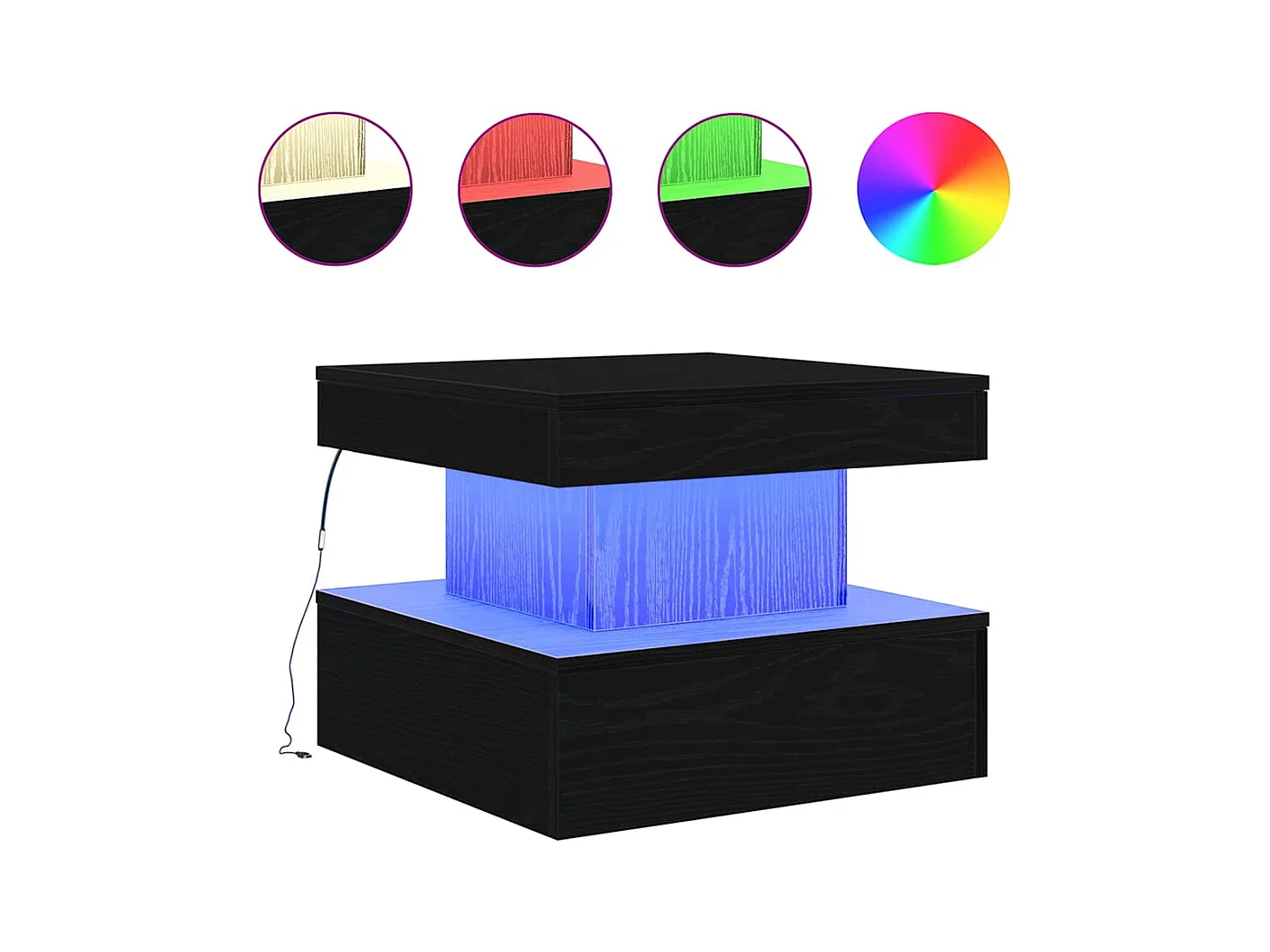 Table basse salon-Table d'appoint avec lumières LED chêne noir 50x50x40 cm SHL23363