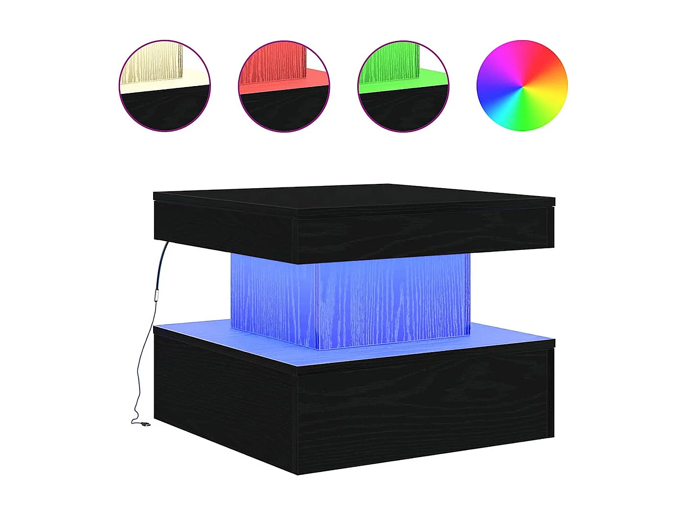 Couchtisch mit LED-Leuchten Schwarz Eichen-Optik 50x50x40 cm SHL51351