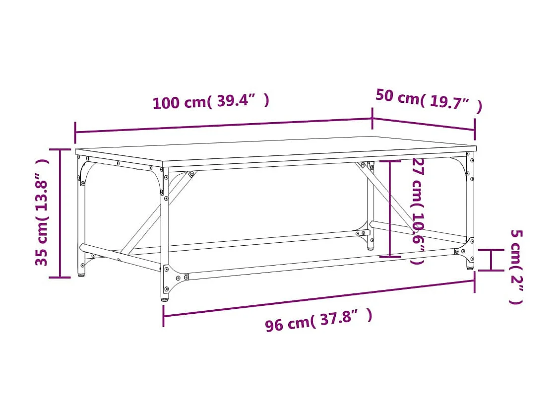 Couchtisch-Wohnzimmertisch-Beistelltische Räuchereiche 100x50x35 cm Holzwerkstoff SHL53608