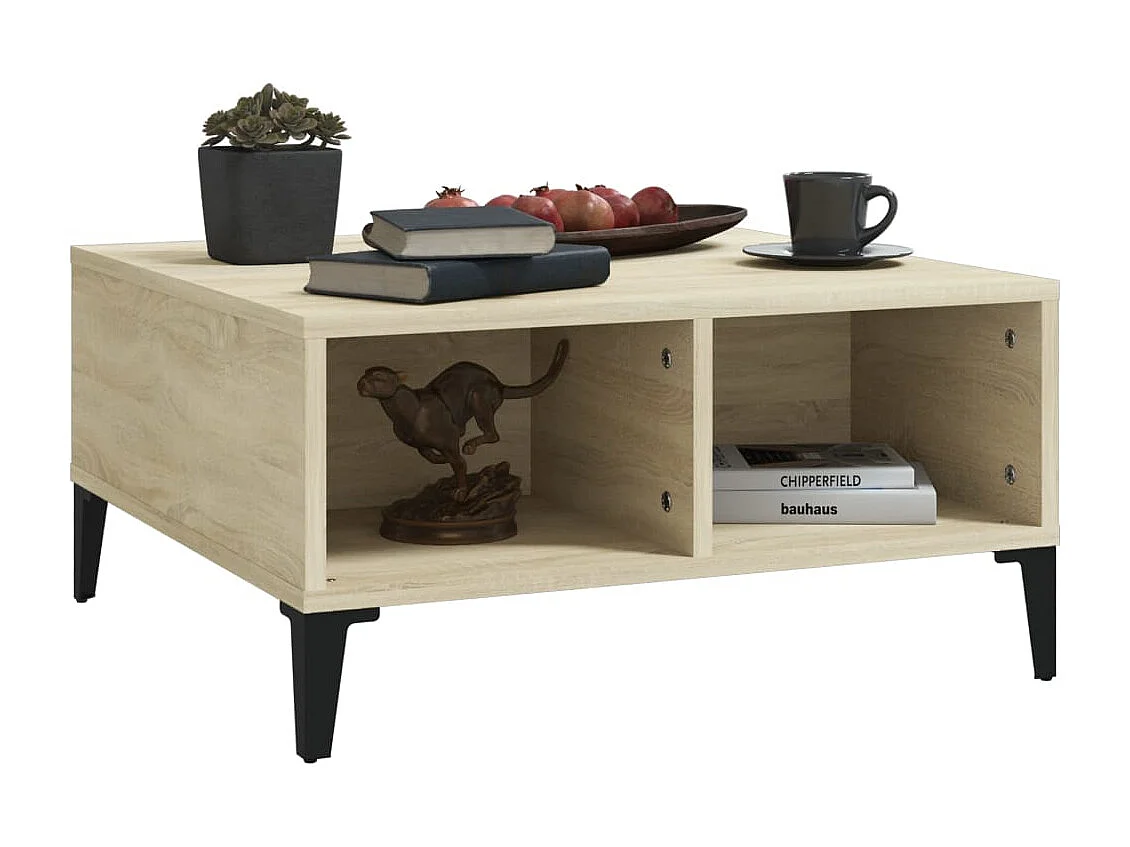 Mesa de centro | Mesa auxiliar con luces LED roble negro 90x50x40 cm SHL4304