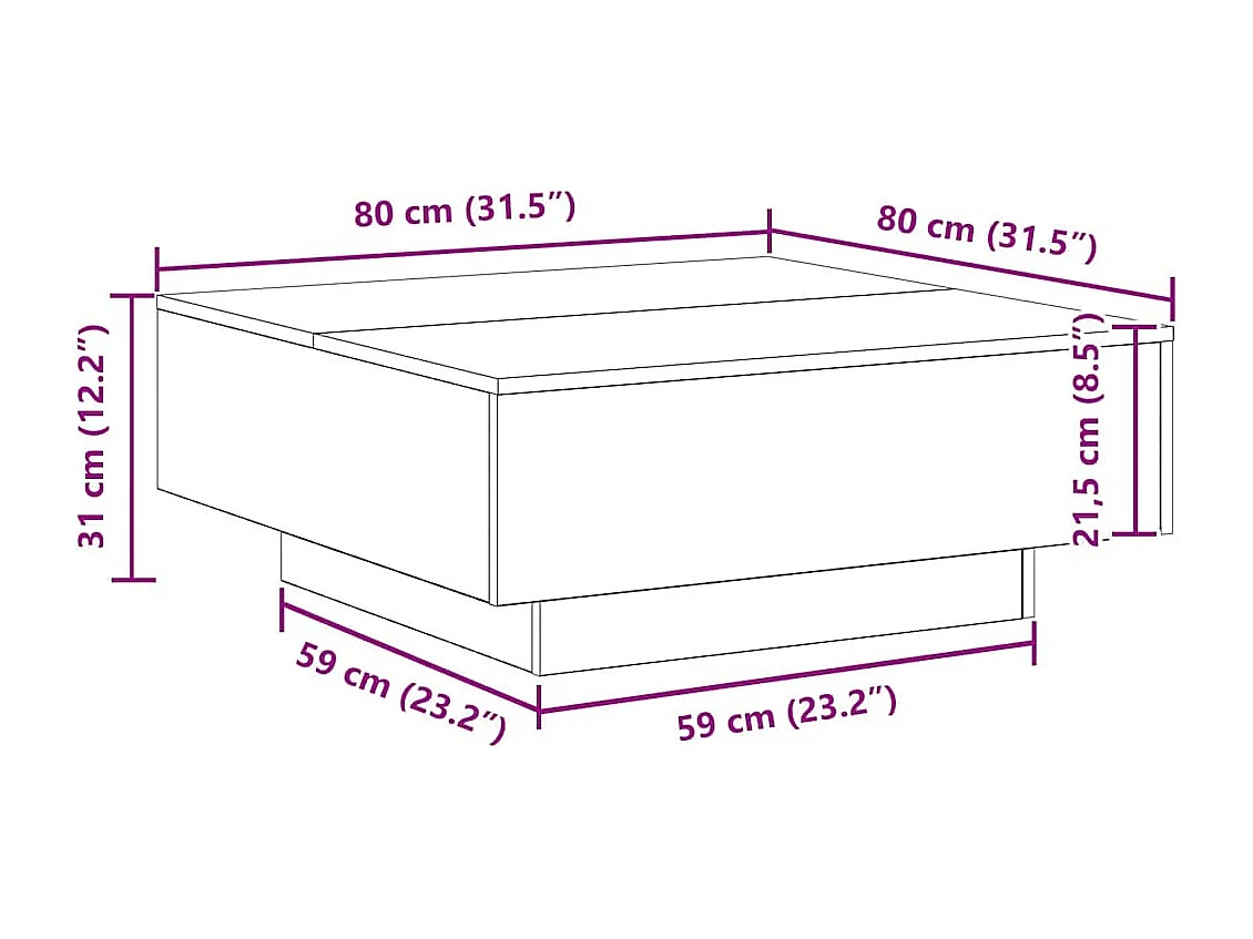 Mesa de centro-Mesa auxiliar-Mesita de centro madera contrachapada roble Sonoma 57x57x30 cm SHL733480