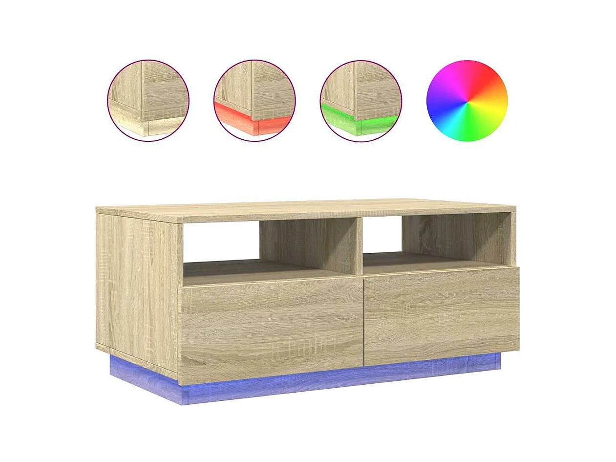 Table basse salon-Table d'appoint avec lumières LED chêne sonoma 90x49x40 cm SHL84423