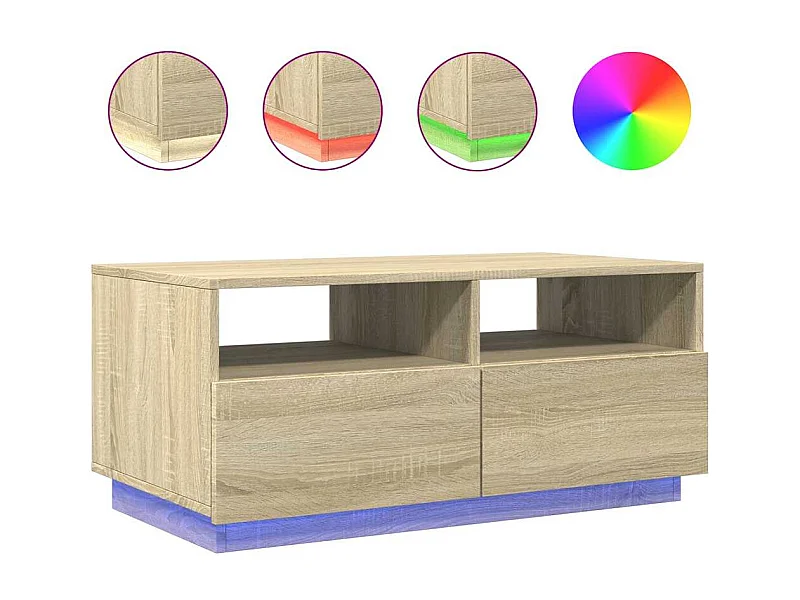 Table basse salon-Table d'appoint avec lumières LED chêne sonoma 90x49x40 cm SHL84423