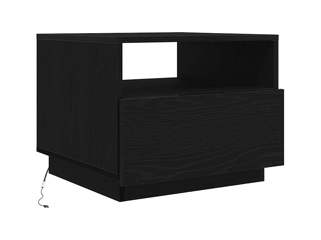 Table basse salon-Table d'appoint avec lumières LED chêne noir 50x49x40 cm SHL24655