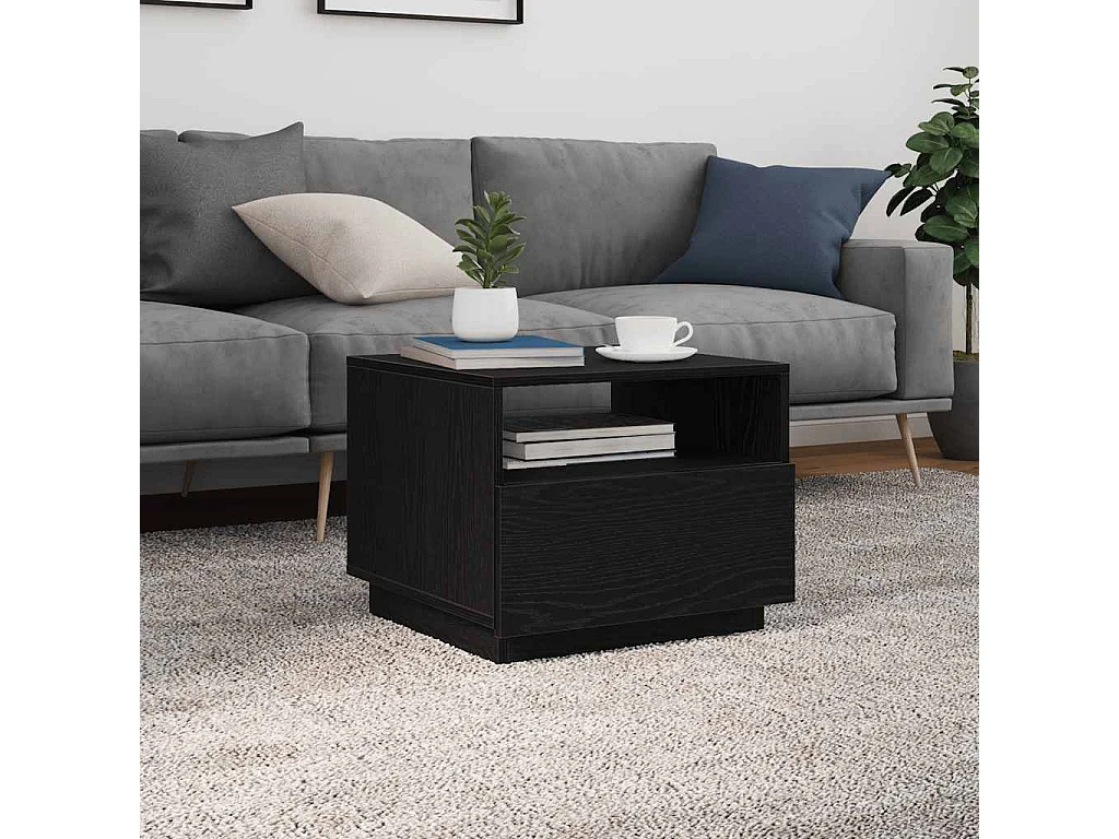 Couchtisch mit LED-Leuchten Schwarz Eichen-Optik 50x49x40 cm SHL60217