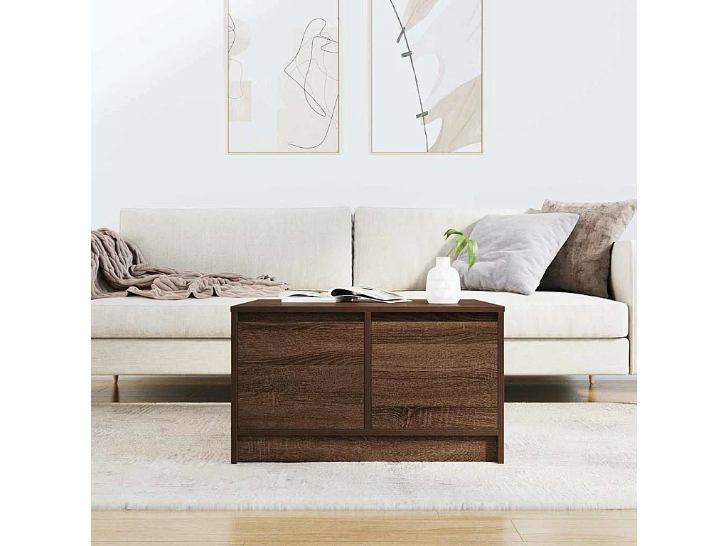 Tavolino da Salotto-Tavolino Basso con Cassetti Rovere Marrone 70.5x70x40 cm SHL46743