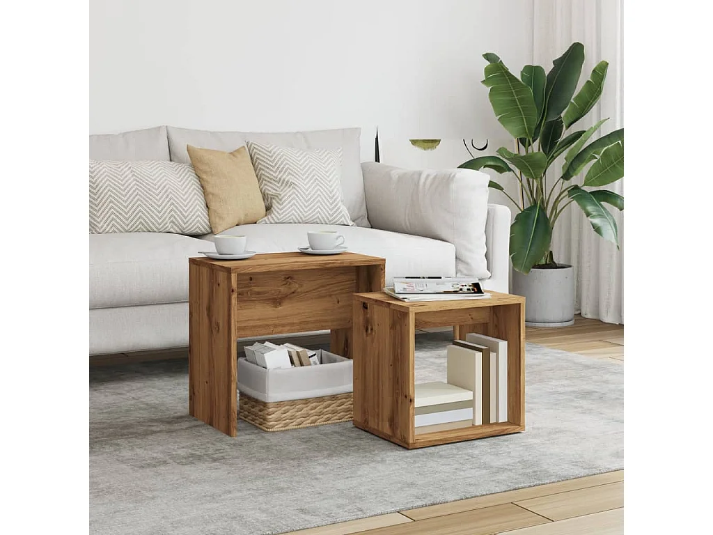 Couchtisch 2er Set-Satztische-Sofatisch Artisan-Eiche Holzwerkstoff SHL39996