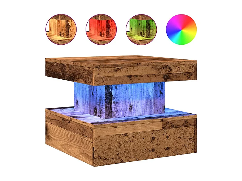 Table basse salon-Table d'appoint avec lumières LED vieux bois 50x50x40 cm SHL60766