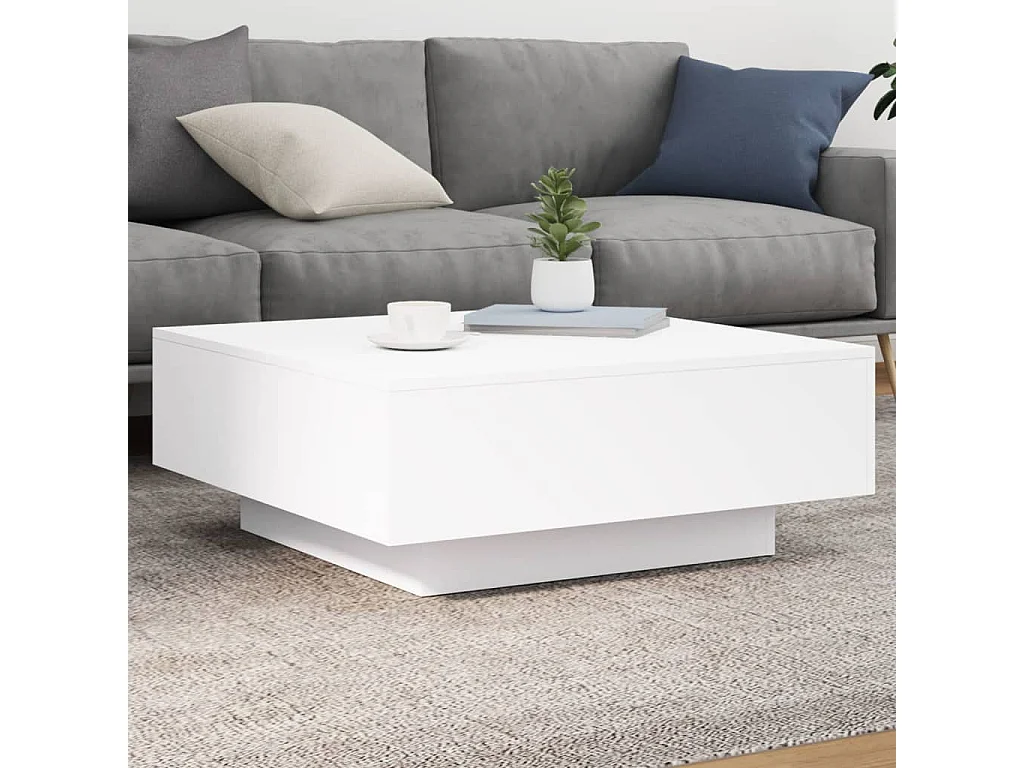 Couchtisch-Wohnzimmertisch-Beistelltische mit LED-Leuchten Weiß 80x80x31 cm SHL65328