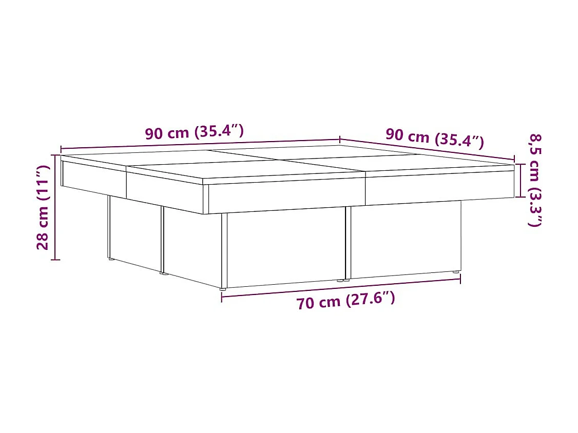 Table basse salon-Table d'appoint vieux bois 90x90x28 cm bois d'ingénierie SHL57593
