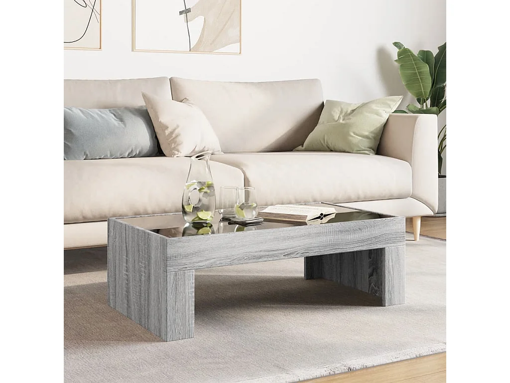 Couchtisch mit Infinity-LED | Beistelltische | Sofatisch Grau Sonoma 90x50x30 cm SHL27734