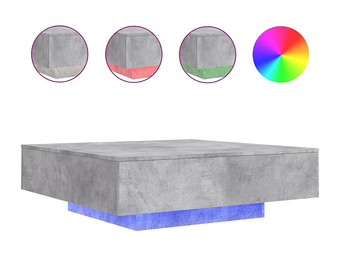 Couchtisch-Wohnzimmertisch-Beistelltische mit LED-Leuchten Betongrau 100x100x31 cm SHL21505
