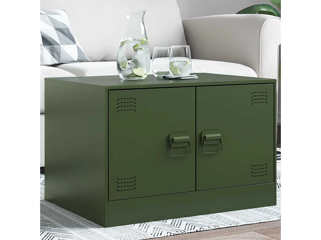 Table basse salon-Table d'appoint vert olive 67x50x44 cm acier SHL73456