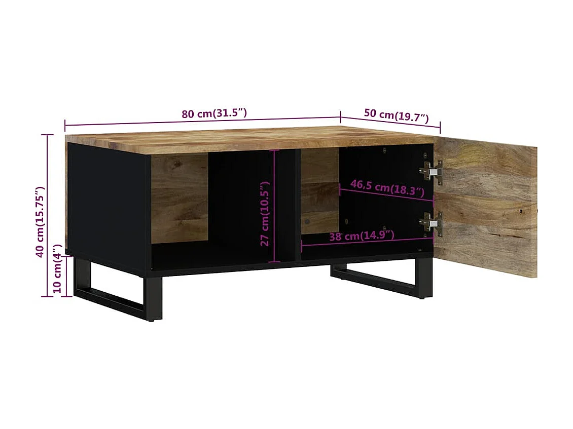 Salontafel | Woonkamertafel | Bijzettafel 80x50x40 cm massief mangohout en bewerkt hout