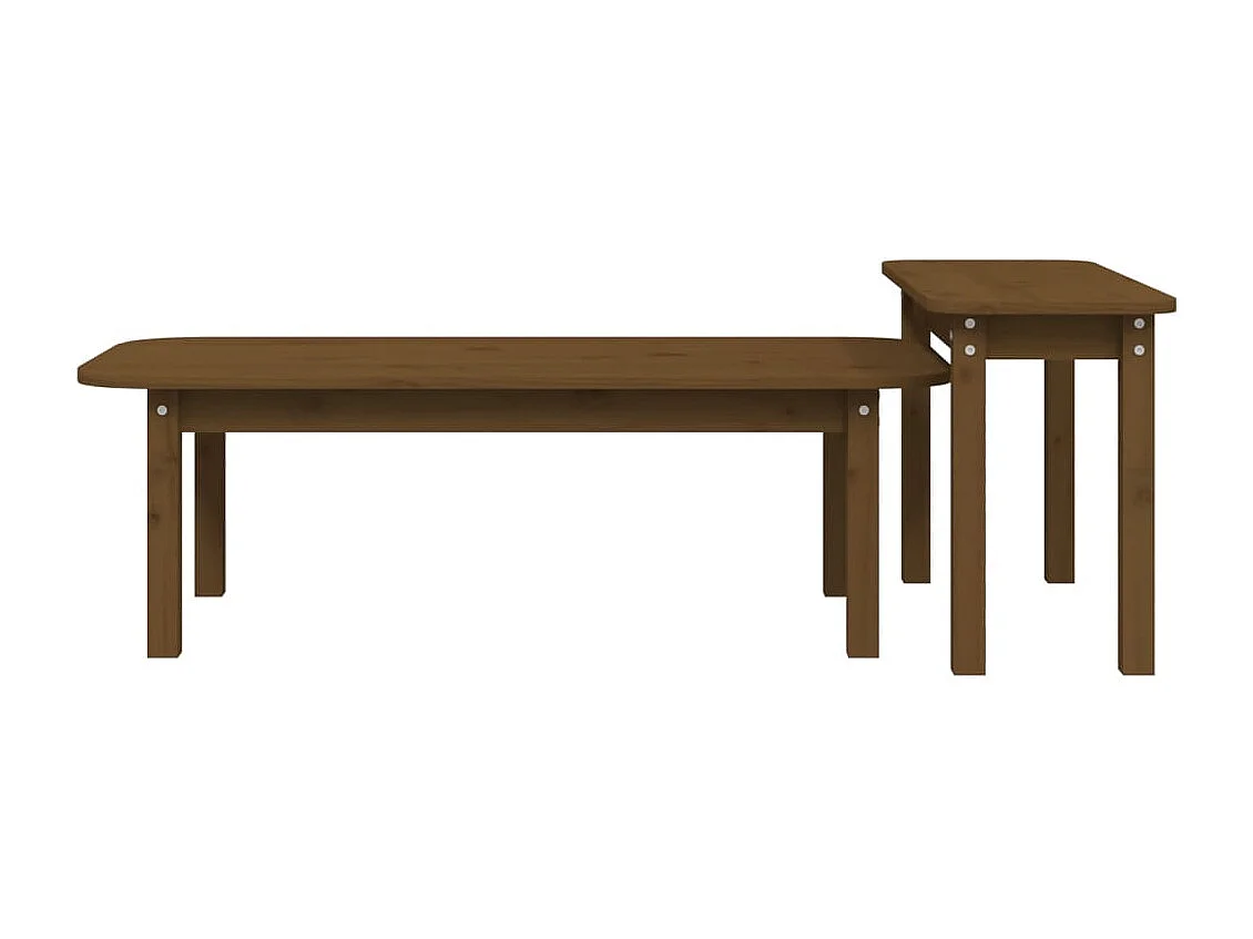 Couchtisch 2er Set-Beistelltisch Honigbraun Massivholz Kiefer SHL25369