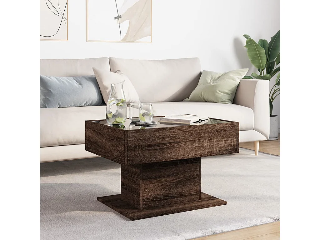 Table basse salon-Table d'appoint avec LED chêne marron 70x50x45 cm bois d'ingénierie SHL97009