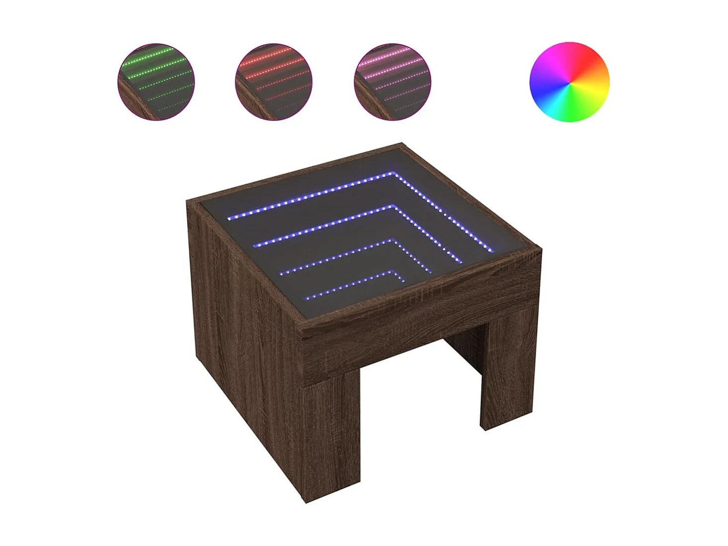 Couchtisch mit Infinity-LED | Beistelltische | Sofatisch Braun Eichen-Optik 40x40x30 cm SHL8786