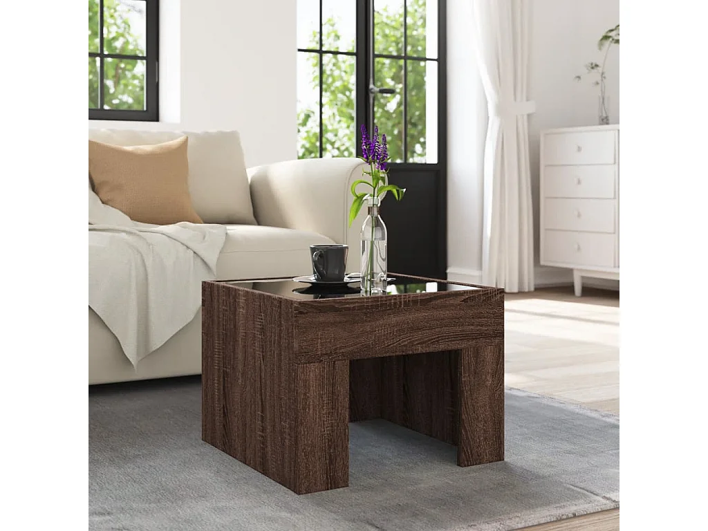 Couchtisch mit Infinity-LED | Beistelltische | Sofatisch Braun Eichen-Optik 40x40x30 cm SHL8786