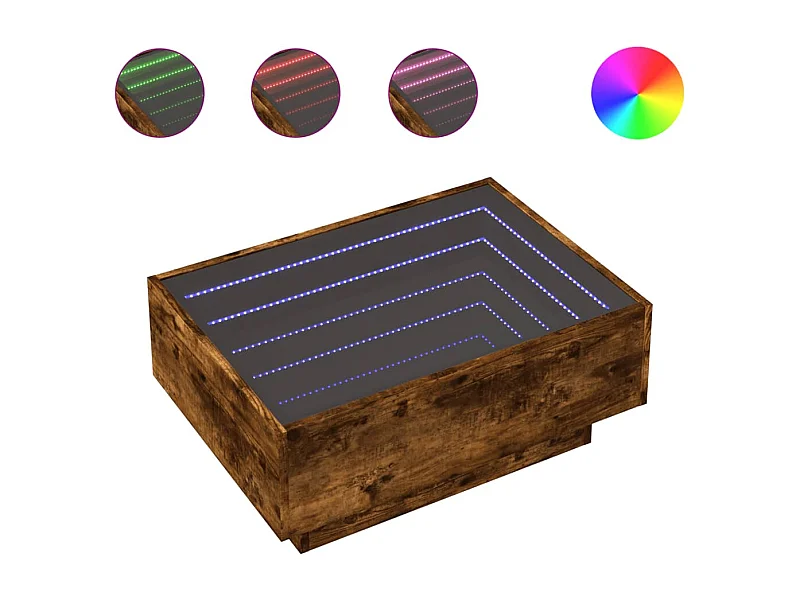 Table basse salon-Table d'appoint avec LED chêne fumé 70x50x30 cm bois d'ingénierie SHL92508