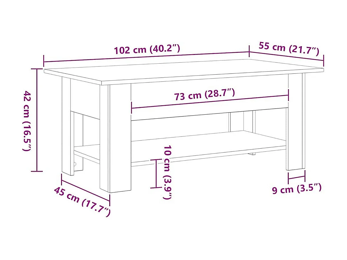 Couchtisch-Wohnzimmertisch-Beistelltische Schwarz Eichen-Optik 102x55x42 cm Holzwerkstoff SHL92001