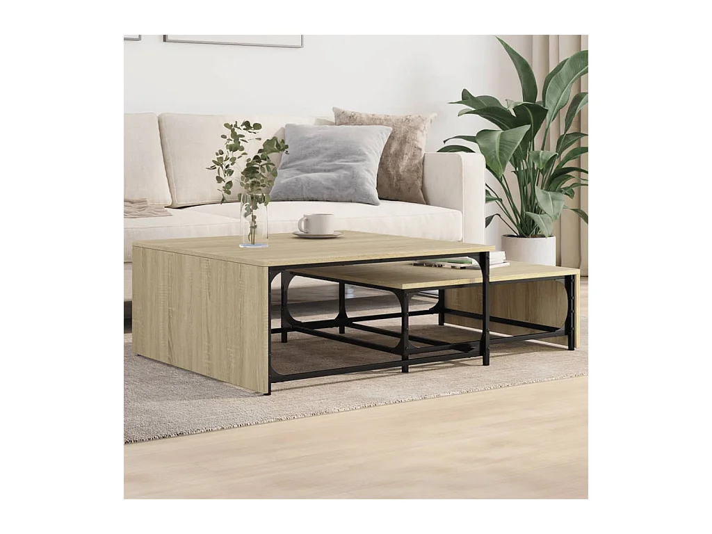 Conjunto de 2 Mesas de Centro Baixas | Mesa de apoio deriv. madeira/metal carvalho sonoma