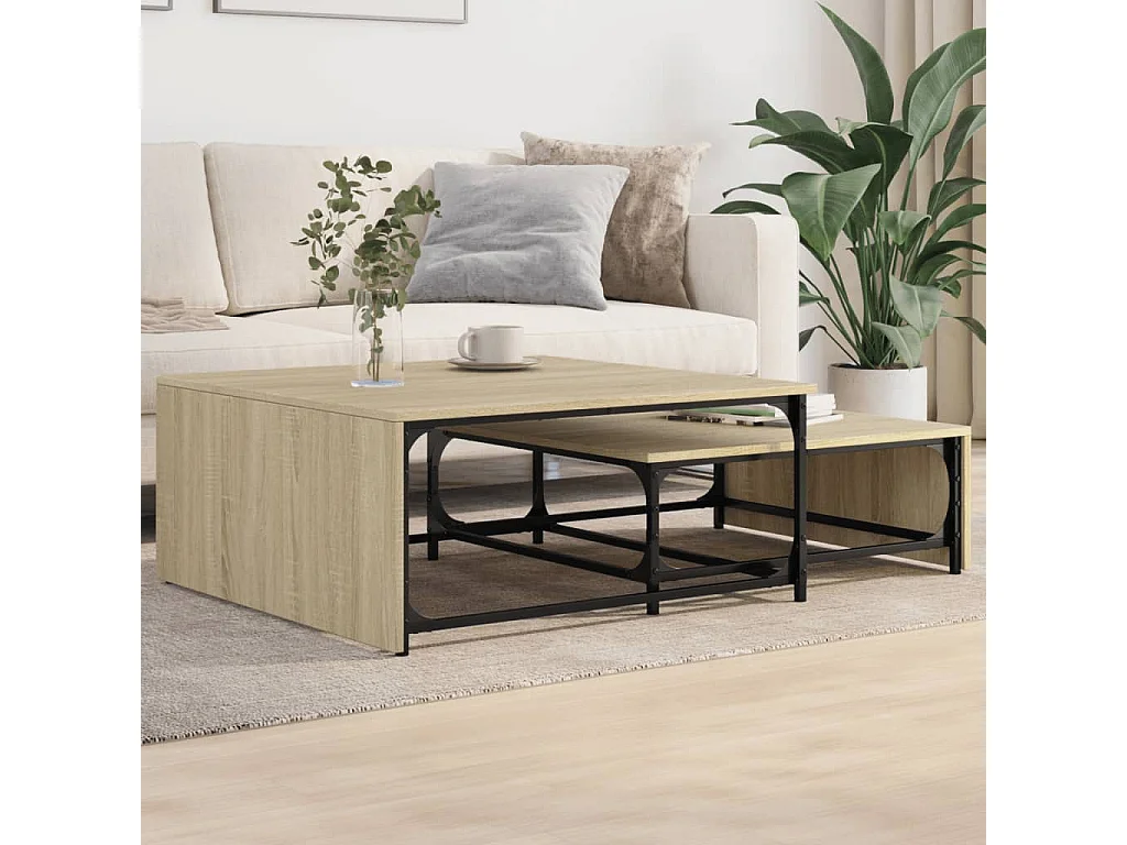 Couchtisch 2er Set-Satztische-Sofatisch Sonoma-Eiche Holzwerkstoff und Metall SHL20214