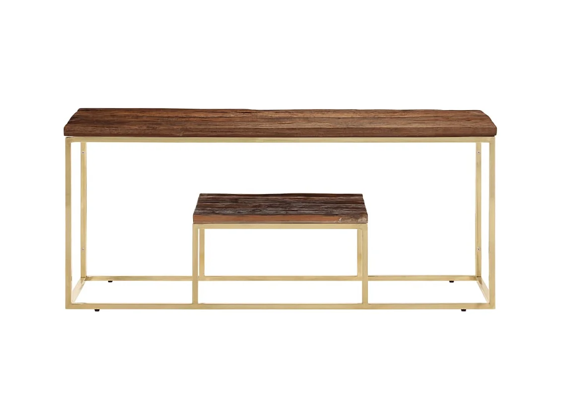Table basse salon-Table d'appoint doré acier inoxydable et bois de mélèze massif SHL63593