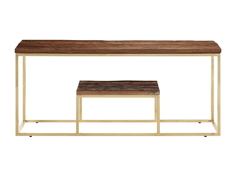 Table basse salon-Table d'appoint doré acier inoxydable et bois de mélèze massif SHL63593