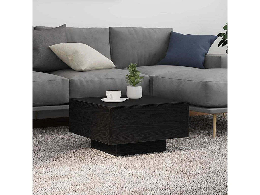 Table basse salon-Table d'appoint avec lumières LED Chêne noir 55x55x31 cm SHL32019