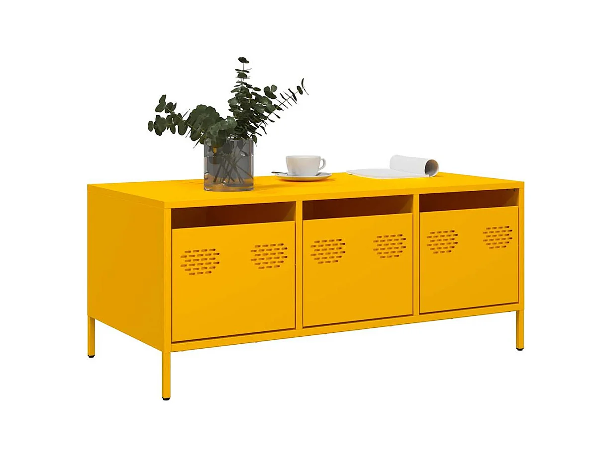 Mesa de centro | Mesa de apoio 101.5x50x43.5 cm aço laminado frio amarelo mostarda