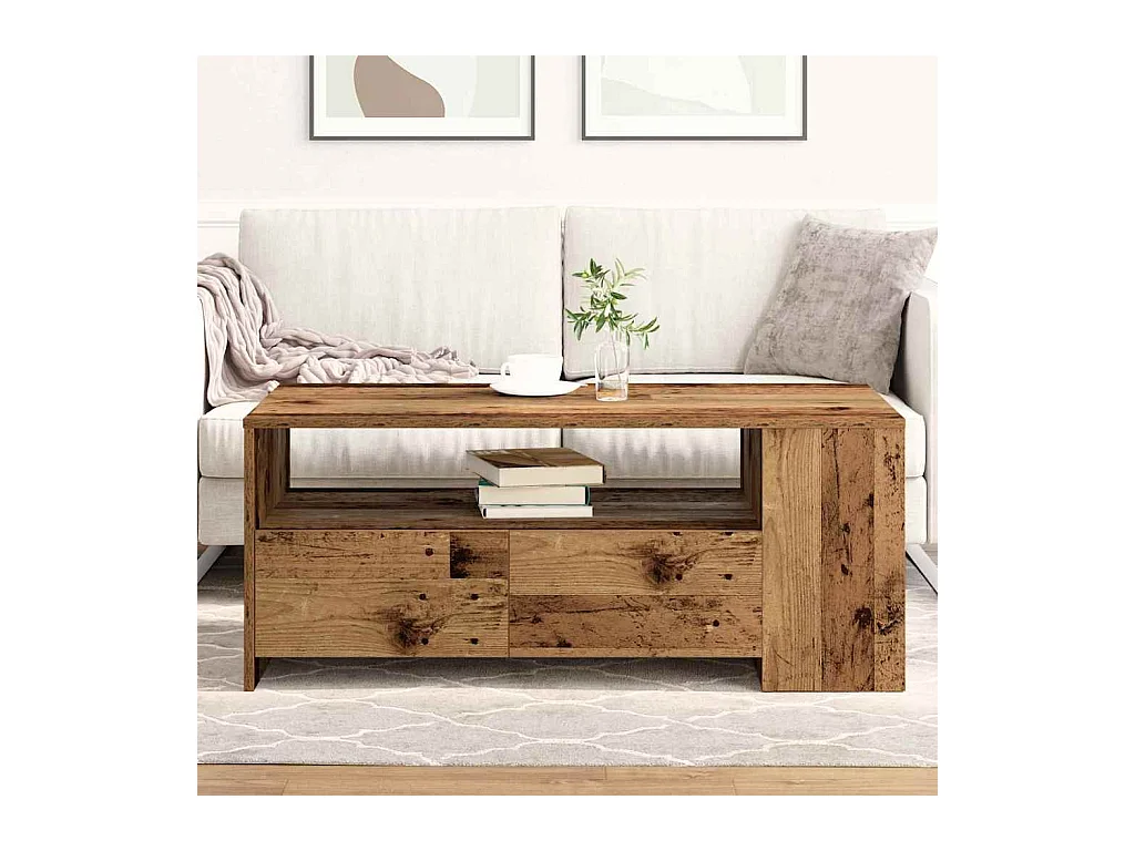 Mesa de centro-Mesa auxiliar-Mesita de centro madera contrachapada gris hormigón 96x50x45 cm SHL2543