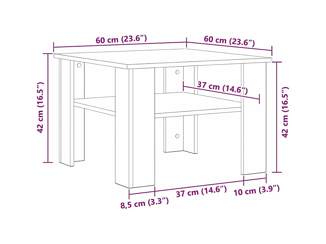 Mesa de centro | Mesa de apoio Carvalho preto 60x60x42 cm