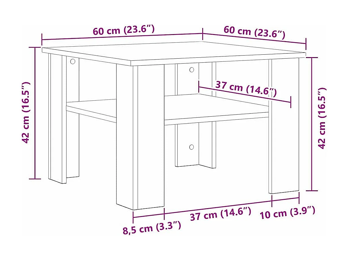 Tavolino da Salotto-Tavolino Basso Rovere Nero 60x60x42 cm SHL9258