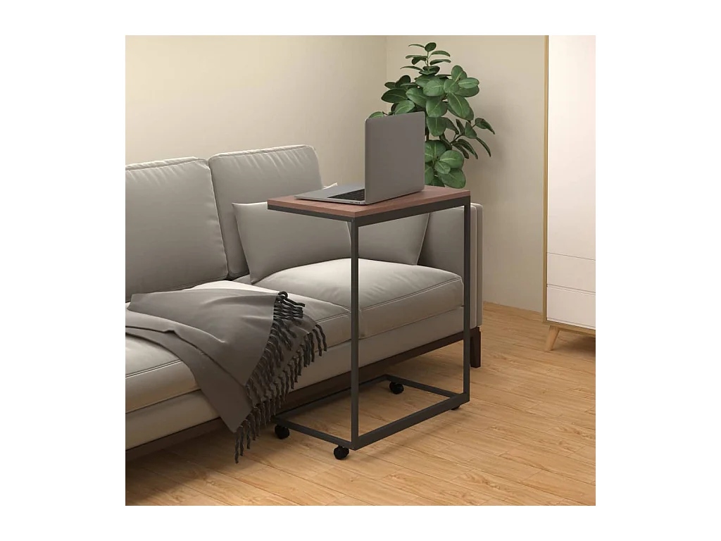 Mesa de centro | Mesa de apoio c/ rodas 55x35x70 cm madeira processada preto