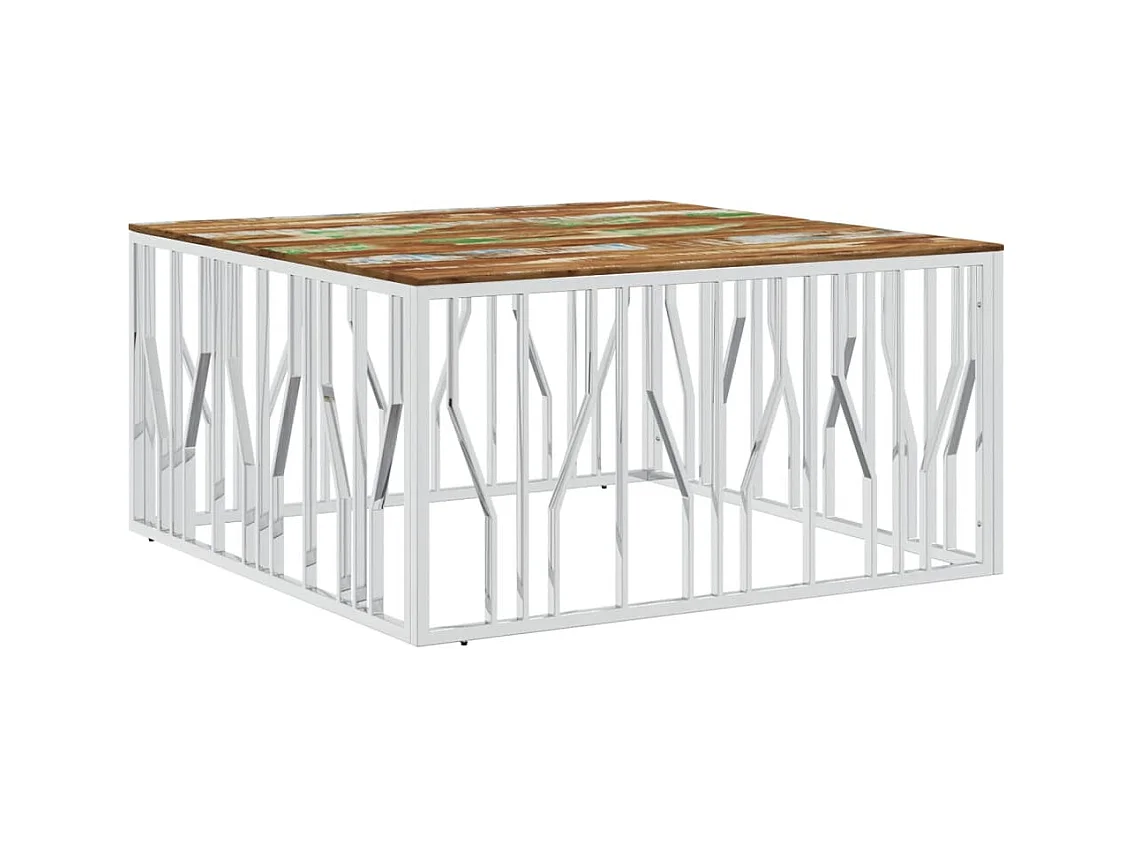 Table basse salon-Table d'appoint argenté acier inoxydable/bois massif récupération SHL38402