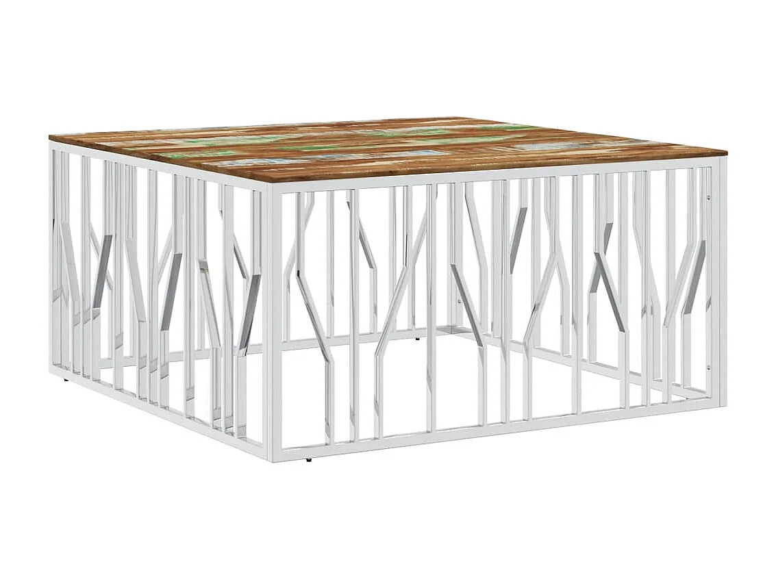 Table basse salon-Table d'appoint argenté acier inoxydable/bois massif récupération SHL38402