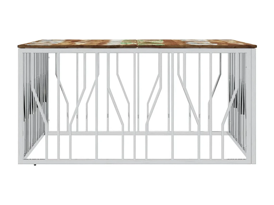 Table basse salon-Table d'appoint argenté acier inoxydable/bois massif récupération SHL38402