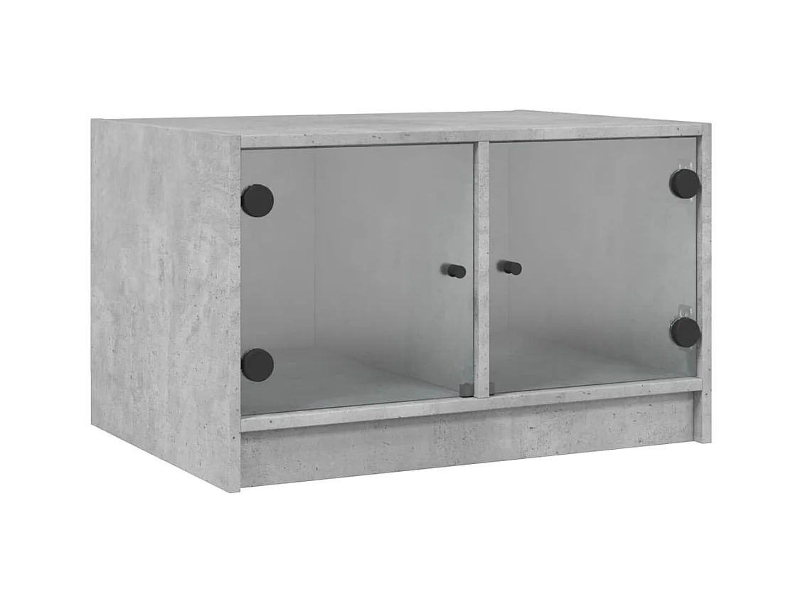 Table basse salon-Table d'appoint avec portes en verre gris béton 68x50x42 cm SHL68912