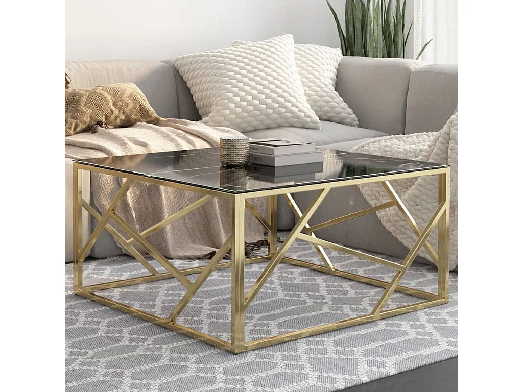 Table basse salon-Table d'appoint doré acier inoxydable et verre trempé SHL62903